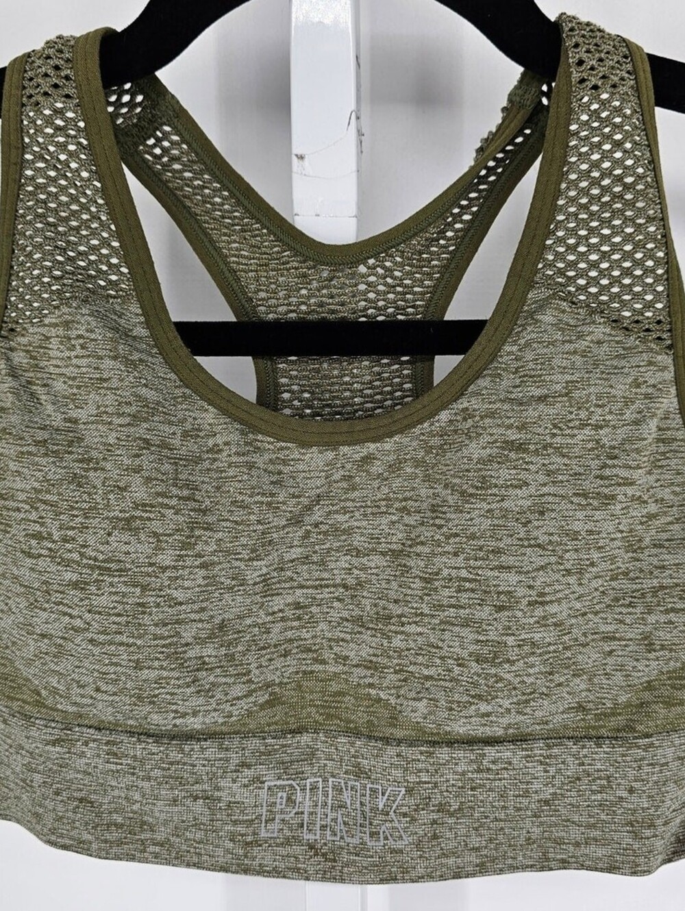PINK by Victorias Secret Womens Sz S Sports Bra Racerback Olive Green